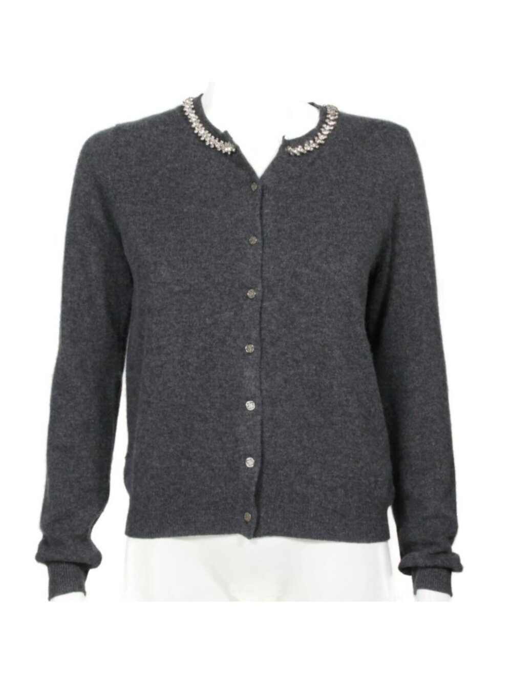 ELIE TAHARI 100% Cashmere Charcoal Gray Jeweled Collar Cardigan Sweater sz M 322